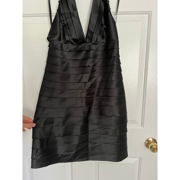 BCBGMaxazria Black Satin Y2K Whimsygoth Halter Cocktail Dress - Picture 4 of 7